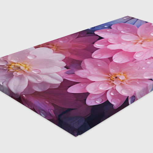 Холст прямоугольный Розовые и голубые цветы в каплях воды, цвет 3D печать - фото 4
