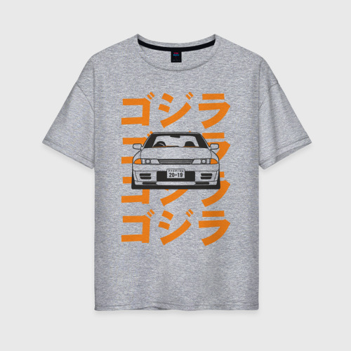 Женская футболка хлопок Oversize Nissan Skyline GTR32, цвет меланж