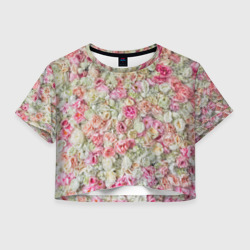 Много роз белых и розовых – Женская футболка Crop-top 3D с принтом купить