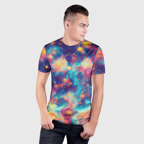 Мужская футболка 3D Slim Космические яркие узоры, цвет 3D печать - фото 3