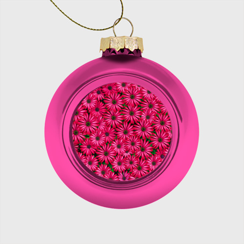 Стеклянный ёлочный шар Малиновые хризантемы, цвет розовый