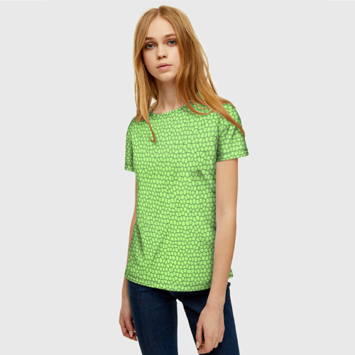 Женская футболка 3D Светло-зелёный мозаика , цвет 3D печать - фото 3