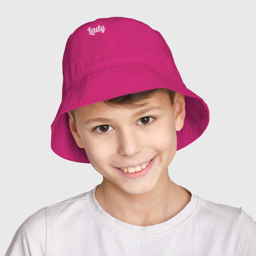 Детская панама хлопок с принтом Lady розовыми буквами, фото на моделе #1