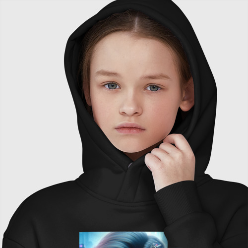 Детское худи Oversize хлопок Cyber girl - ai art, цвет черный - фото 6