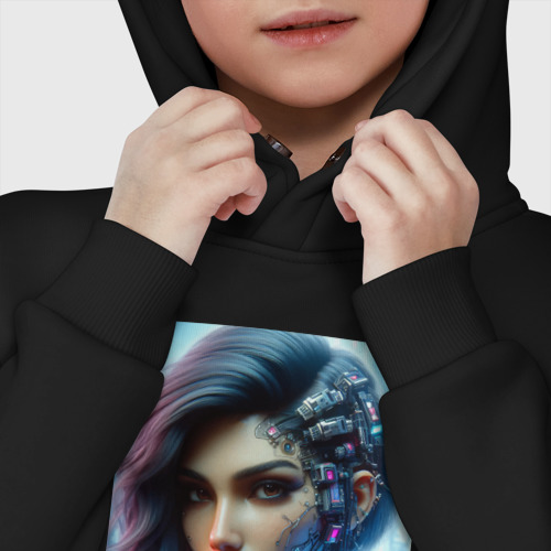 Детское худи Oversize хлопок Cyber girl - ai art, цвет черный - фото 7