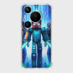 Чехол для Huawei Pura 70 Pro Майнкрафт и киберпанк - коллаба