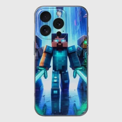 Чехол для iPhone 16 Pro Max силиконовый с защитой камеры Майнкрафт и киберпанк - коллаба