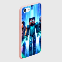Чехол для iPhone 5/5S матовый Майнкрафт и киберпанк - коллаба - фото 2