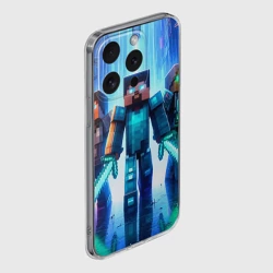 Чехол для iPhone 15 Pro силиконовый с защитой камеры Майнкрафт и киберпанк - коллаба - фото 2