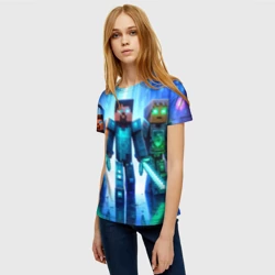 Женская футболка 3D Майнкрафт и киберпанк - коллаба - фото 2