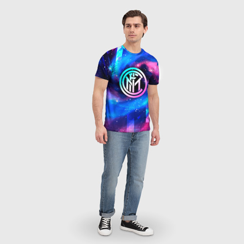 Мужская футболка 3D Inter неоновый космос, цвет 3D печать - фото 5