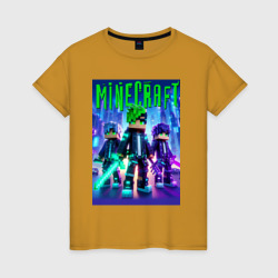 Женская футболка хлопок Cyberpunk and Minecraft - collaboration