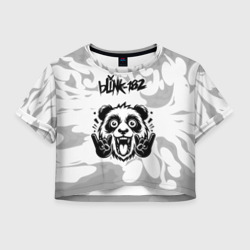 Женская футболка Crop-top 3D Blink 182 рок панда на светлом фоне