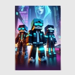 Постер Minecraft - neon metropolis ai art