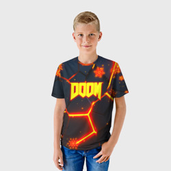 Детская футболка 3D Doom плиты лого в огне - фото 2