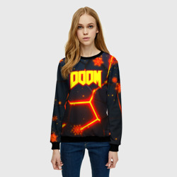 Женский свитшот 3D Doom плиты лого в огне - фото 2
