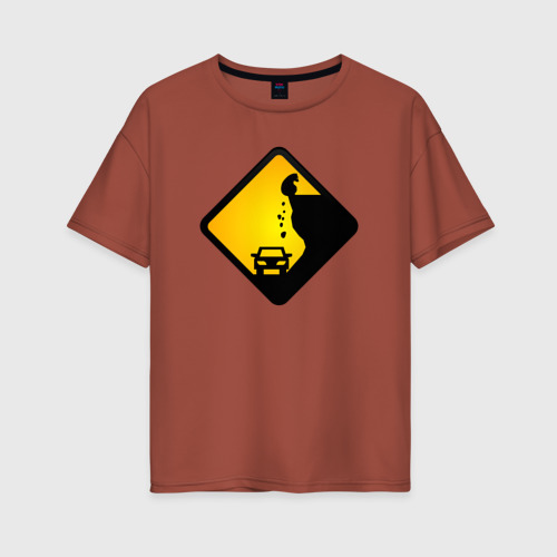 Женская футболка хлопок Oversize Знаки опасности - медведь, цвет кирпичный
