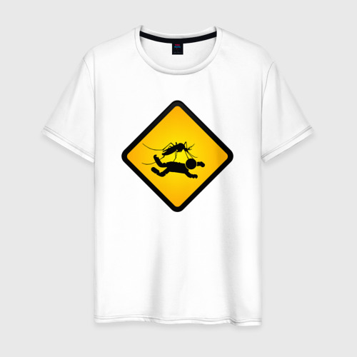 Мужская футболка из хлопка с принтом Знаки опасности - комары, вид спереди №1