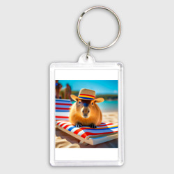 Брелок прямоугольный 35*50 Мем капибара в шляпе на море в шезлонге