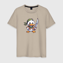 Мужская футболка хлопок Утка с большим ножом пиксель арт