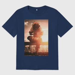 Женская футболка хлопок Oversize Сага о Винланде Торфинн в поле