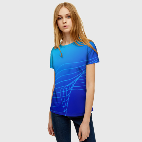 Женская футболка 3D Синий градиент полосы, цвет 3D печать - фото 3