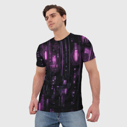 Мужская футболка 3D Киберпанк светящиеся фиолетовые элементы - фото 2