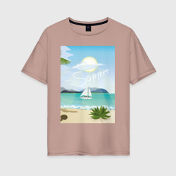 Женская футболка хлопок Oversize Яхта в море летом и пляж
