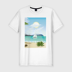 Мужская футболка хлопок Slim Яхта в море летом и пляж