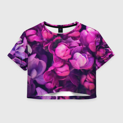 Фиолетовая сирень кистью – Женская футболка Crop-top 3D с принтом купить