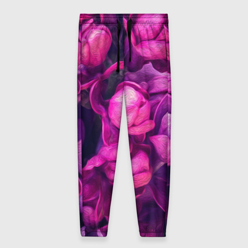 Женские брюки с принтом Фиолетовая сирень кистью, вид спереди №1