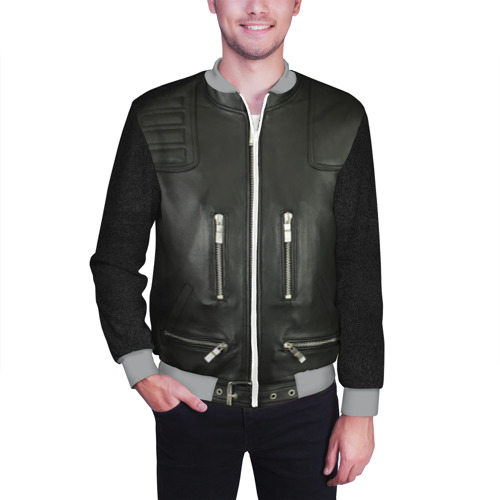 Мужской бомбер 3D Terminator first - leather jacket, цвет меланж - фото 3