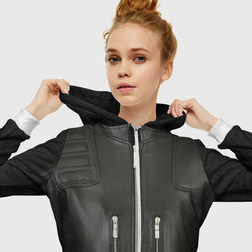 Женская толстовка 3D на молнии Terminator first - leather jacket, цвет белый - фото 5