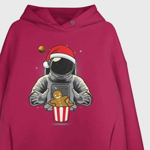 Женское худи Oversize хлопок Космонавт и пряничный человечек, цвет маджента - фото 3