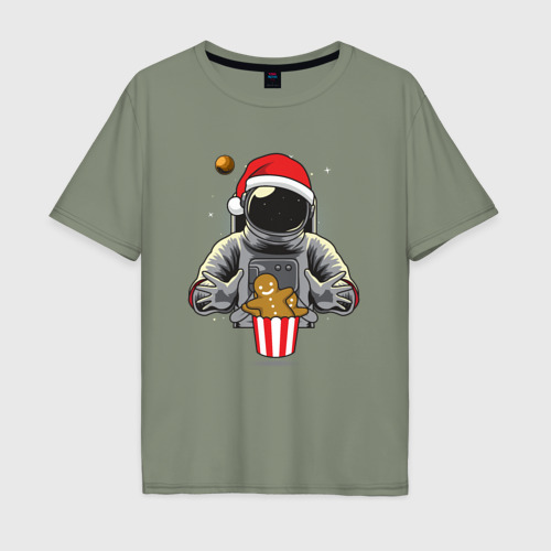 Мужская футболка хлопок Oversize с принтом Космонавт и пряничный человечек, вид спереди #2