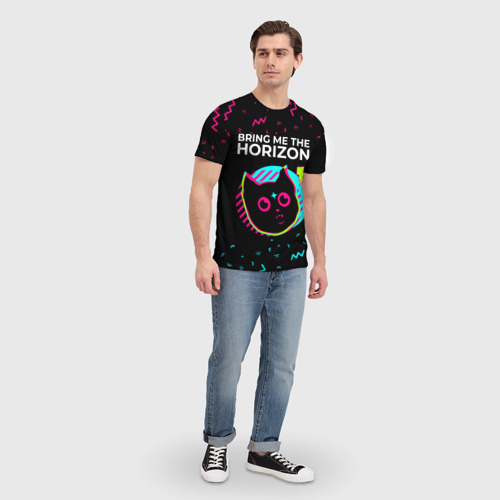 Мужская футболка 3D Bring Me the Horizon - rock star cat, цвет 3D печать - фото 5
