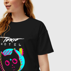 Женская футболка хлопок Oversize Tokio Hotel rock star cat - фото 2