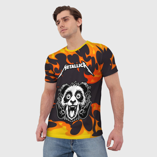 Мужская футболка 3D Metallica рок панда и огонь, цвет 3D печать - фото 3