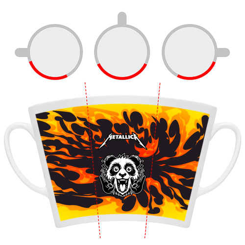 Кружка Латте с принтом Metallica рок панда и огонь, фото #6