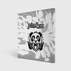 Холст квадратный Judas Priest рок панда на светлом фоне