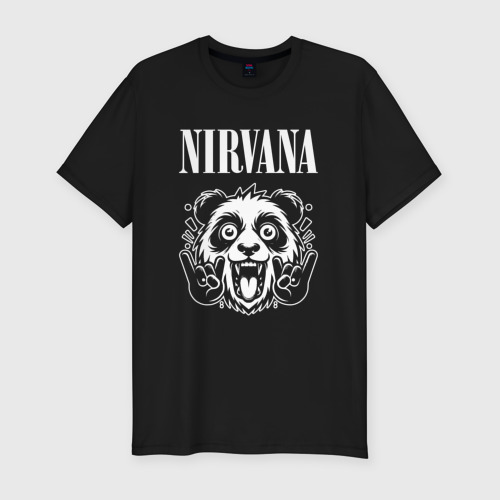 Мужская футболка хлопок Slim Nirvana rock panda, цвет черный