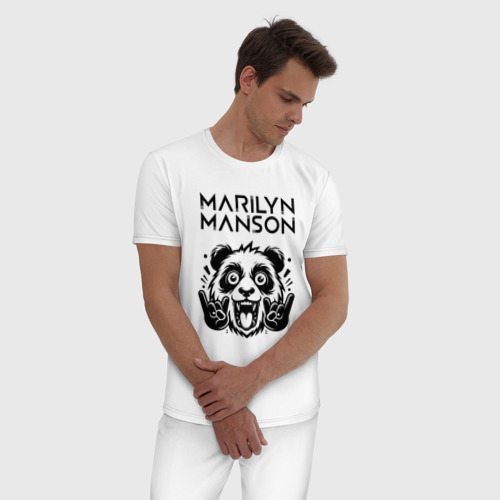 Мужская пижама хлопок Marilyn Manson - rock panda, цвет белый - фото 3