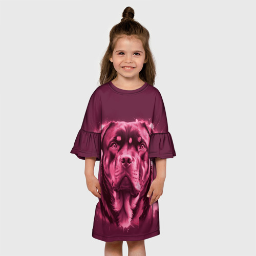 Детское платье 3D с принтом Портрет бордового ротвейлера - голова, вид сбоку #3