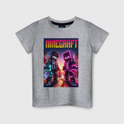 Детская футболка хлопок Minecraft - neon fantasy ai art