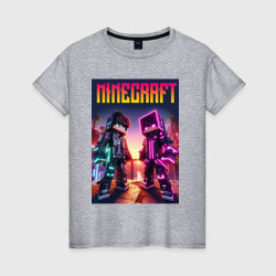 Женская футболка хлопок Minecraft - neon fantasy ai art