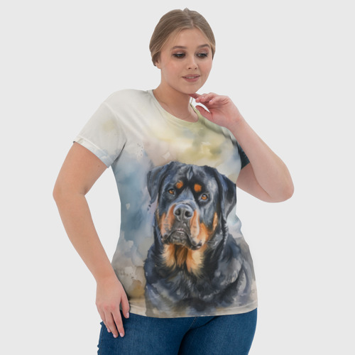 Женская футболка 3D с принтом Акварельный ротвейлер, фото #4