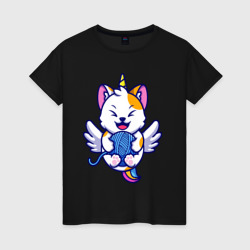 Котенок единорог  – Женская футболка хлопок с принтом купить со скидкой в -20%
