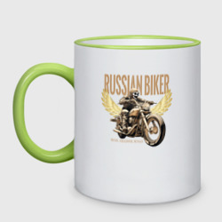 Кружка двухцветная Русский байкер на мотоцикле