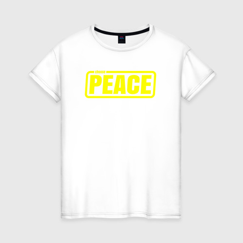 Женская футболка из хлопка с принтом Выбери мир, вид спереди №1