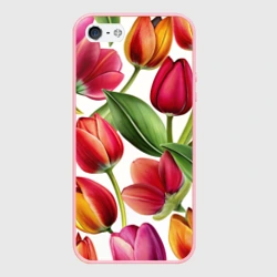 Чехол для iPhone 5/5S матовый Паттерн с тюльпанами